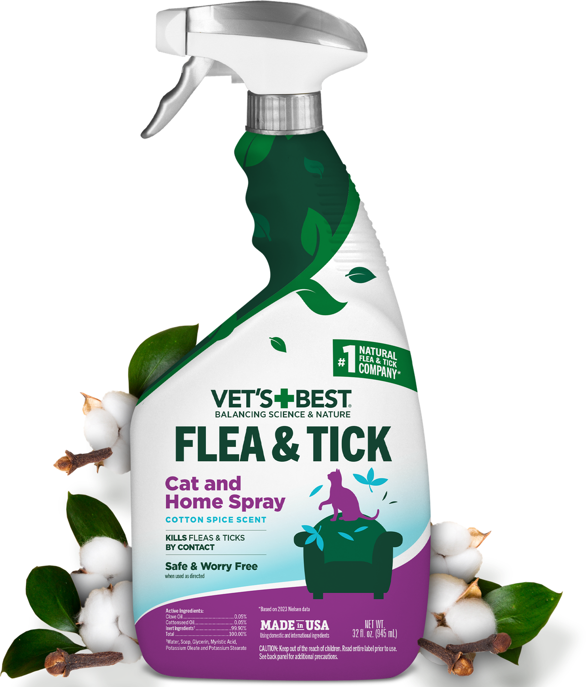 VET`S BEST Flea&Tick Home Spray for CATS Cottonspice фото 1