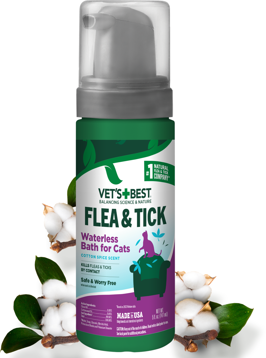 VET`S BEST Flea&Tick Waterless Bath for CATS Cottonspice фото 1