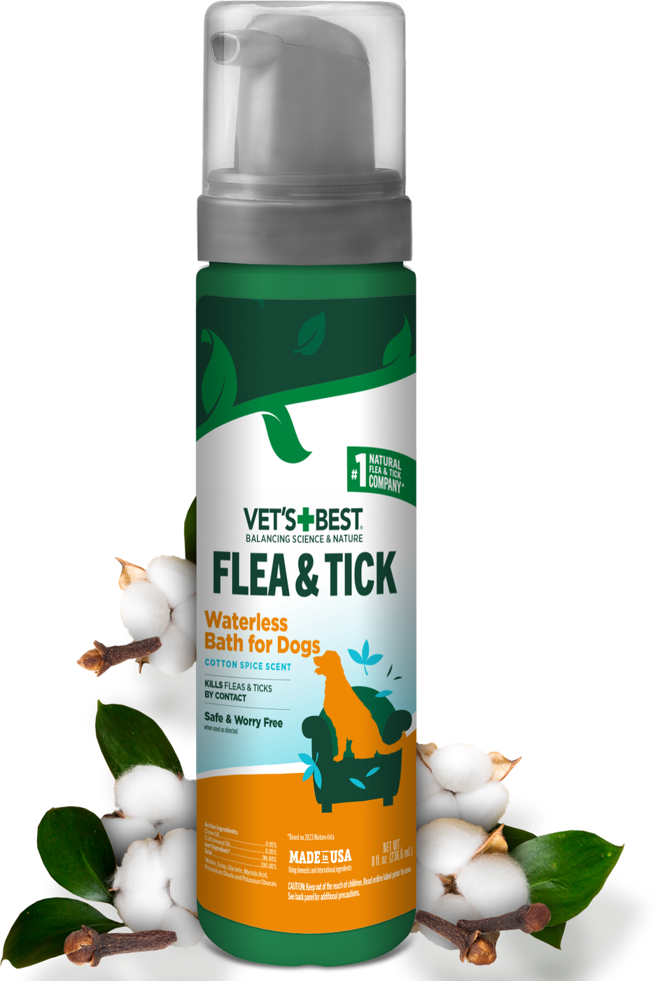 VET`S BEST Flea&Tick Waterless Dog Bath Cottonspice фото 1