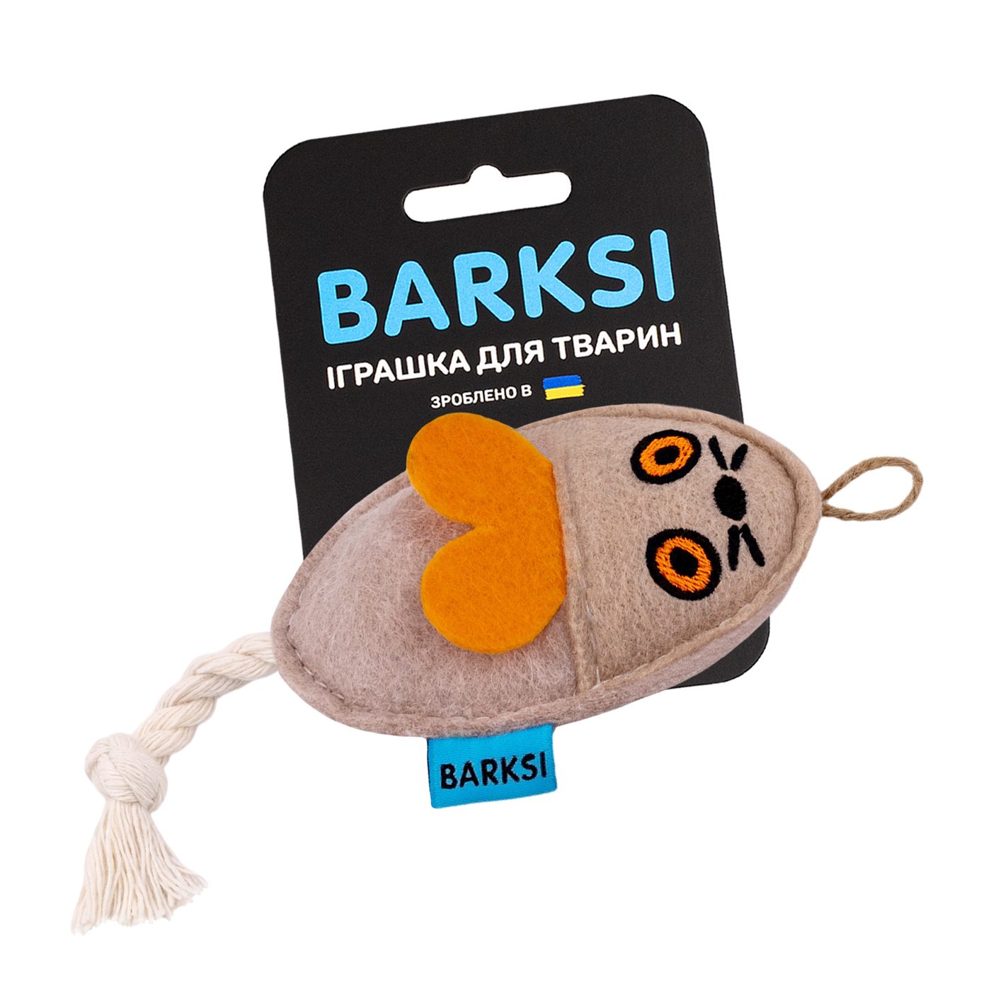 Іграшка для Котів Barksi Фетр Мишка з канатом Бежева фото 1