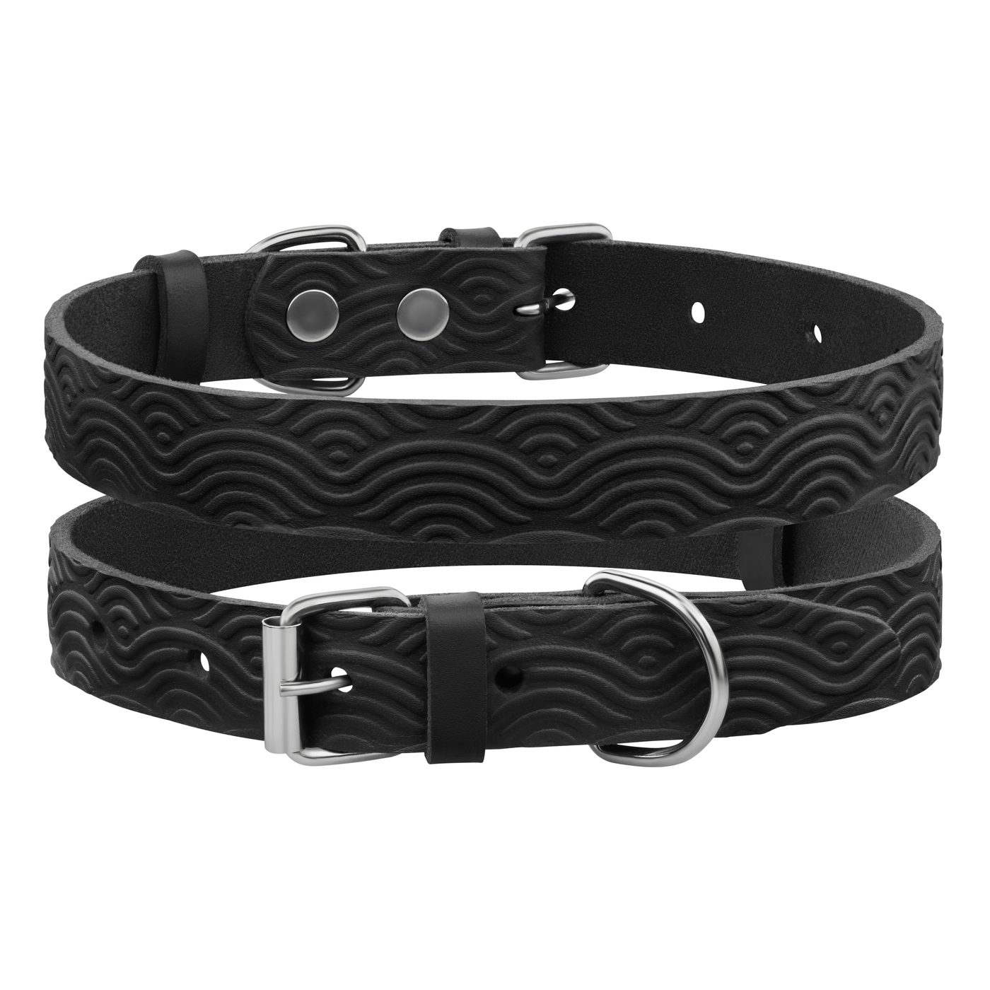 Нашийник для Собак Шкіряний BronzeDog Classic з тисненням Чорний фото 1