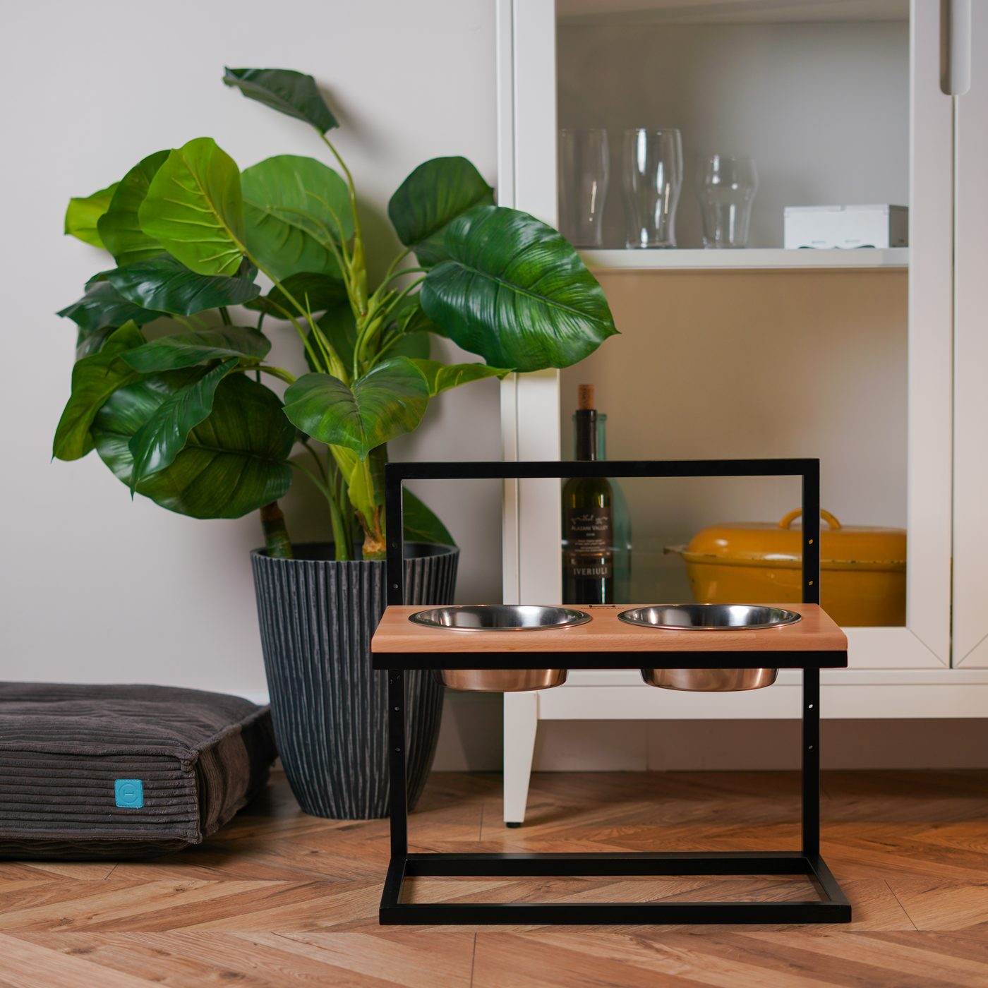 Миски на підставці з регульованою висотою Lift Natural Wood + Black фото 1