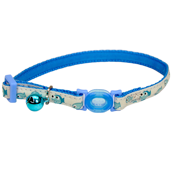 Coastal Fashion Safe Cat Collar КОСТАЛ безпечний нашийник що світится в темряві для котів , Блакитна рибка см., 1 см х 20 - 30 см см