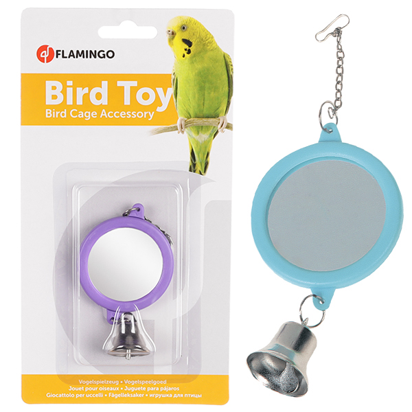 Flamingo Mirror Round+Bell ФЛАМІНГО КРУГЛЕ ДЗЕРКАЛО З ДЗВІНОЧКОМ іграшка для папуг , 6 см см., В асортименті см