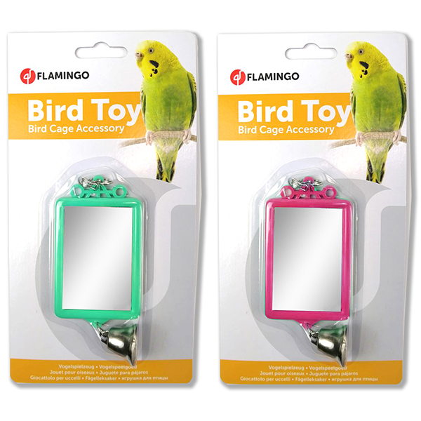 Flamingo Mirror Straight+Bell ФЛАМІНГО ПРЯМОКУТНЕ ДЗЕРКАЛО З ДЗВІНОЧКОМ іграшка для папуг , 6 см х 8 см см