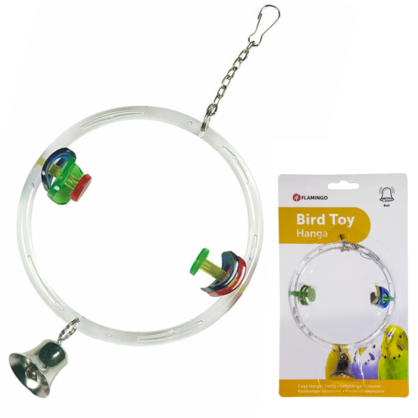 Flamingo Cage Hanger Swing ФЛАМІНГО ГОЙДАЛКА КРУГЛА з дзвіночком іграшка для птахів , 11 см см