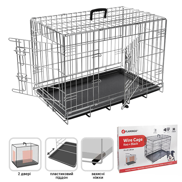 Flamingo Wire Cage Keo Silver ФЛАМІНГО КЕО СІЛЬВЕР КЛІТКА 2-х дверна для собак , 77 см х 47 см х 54 см см фото 1
