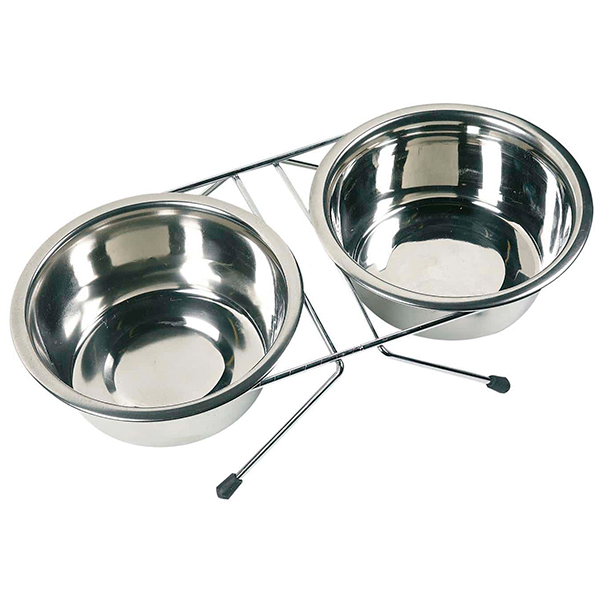 Flamingo Dinner Set ФЛАМІНГО ДІНЕР СЕТ 2 миски на підставці для собак, нержавіюча сталь , d 9 - 13 см см фото 1
