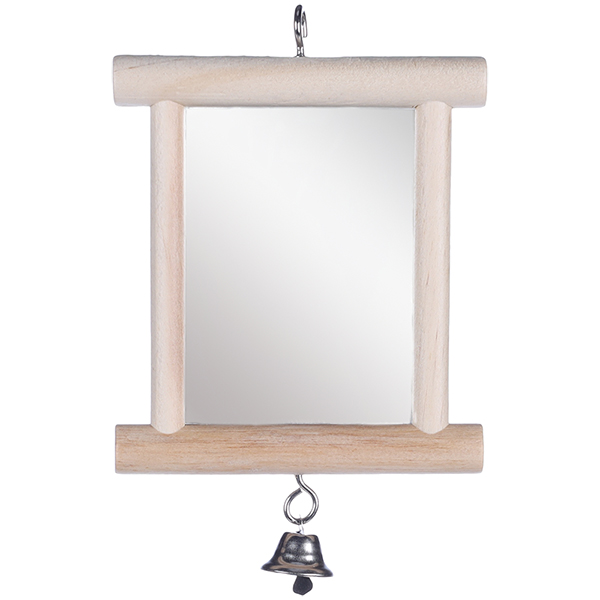 Flamingo Wooden Mirror ФЛАМІНГО ДЗЕРКАЛО у дерев’яній рамі з дзвіночком, іграшка для птахів , 13 см х 10 см см фото 1