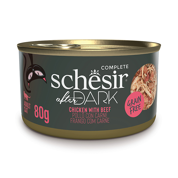 Schesir After Dark Chicken With Beef ШЕЗІР КУРКА З ЯЛОВИЧИНОЮ в бульйоні натуральні консерви для котів, банка фото 1