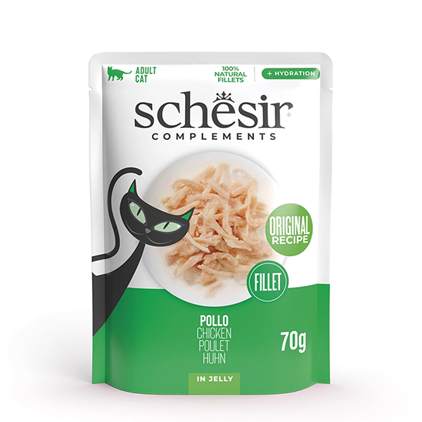 Schesir Chicken ШЕЗІР КУРЯЧЕ ФІЛЕ в желе вологий корм консерви для котів, пауч фото 1