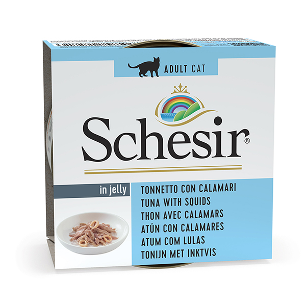 Schesir Tuna with Squid ШЕЗІР ТУНЕЦЬ З КАЛЬМАРОМ в желе натуральні консерви для котів, вологий корм, банка фото 1