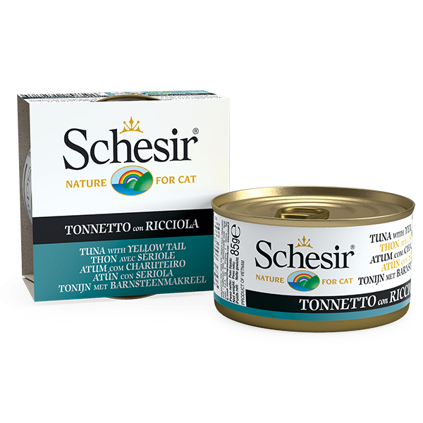 Schesir Tuna with Yellow Tail ШЕЗІР ТУНЕЦЬ З ЖОВТОХВОСТОМ в желе натуральні консерви для котів, вологий корм, банка фото 1