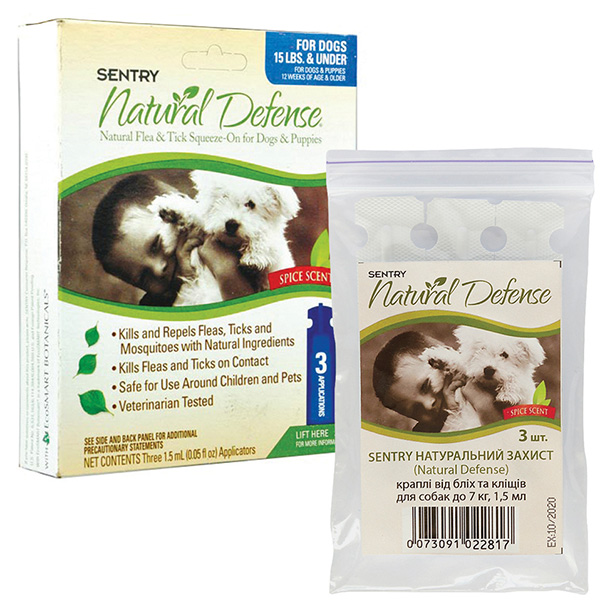 Sentry Natural Defense СЕНТРІ НАТУРАЛЬНИЙ ЗАХИСТ краплі від комарів, бліх, кліщів для собак вагою до см фото 1