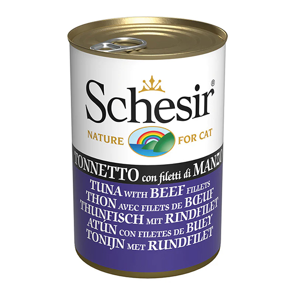 Schesir Tuna with Beef Fillets ШЕЗІР ТУНЕЦЬ З ФІЛЕ ЯЛОВИЧИНИ в желе натуральні консерви для котів, вологий корм, банка фото 1