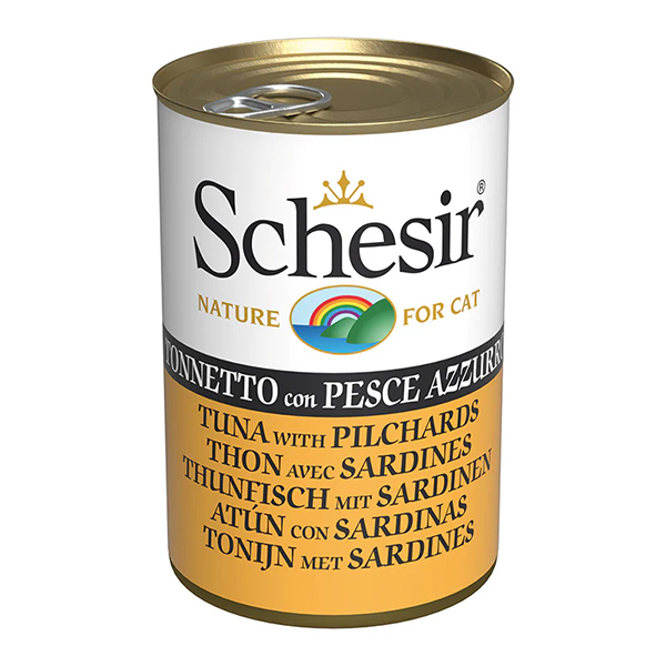 Schesir Tuna with Pilchards ШЕЗІР ТУНЕЦЬ З САРДИНОЮ в желе натуральні консерви для котів, вологий корм, банка фото 1
