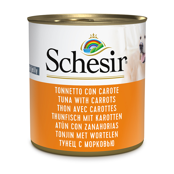 Schesir Tuna With Carrots ШЕЗІР ТУНЕЦЬ З МОРКВОЮ в желе натуральні консерви для собак, вологий корм, банка фото 1