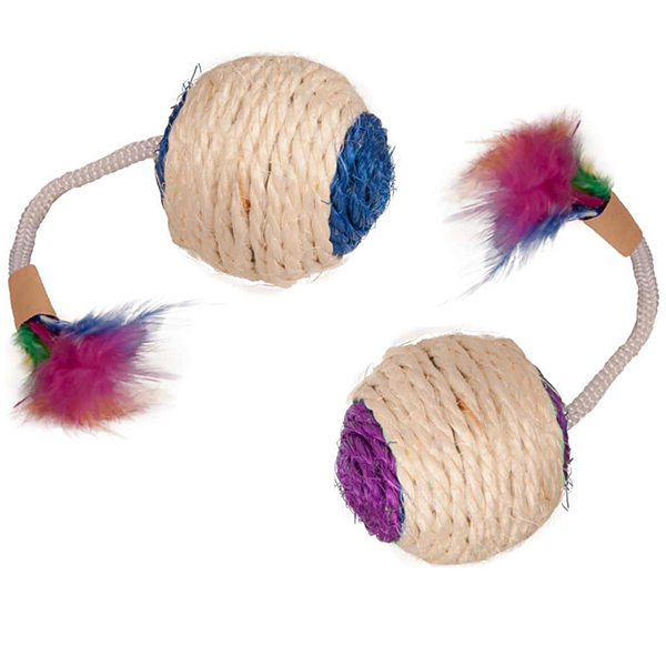 Flamingo Bouly Sisal Ball Feather ФЛАМІНГО СИЗАЛЬОВИЙ М’ЯЧ з пір’ям іграшка для котів , d 6 см см фото 1