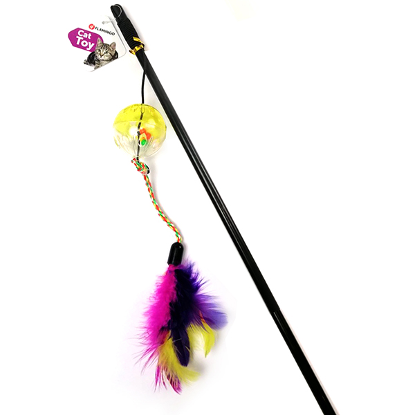 Flamingo Dangler Frizz Ball&Feathers ФЛАМІНГО іграшка для котів, вудка дражнилка з м’ячем та пір’ям , 50 см см фото 1