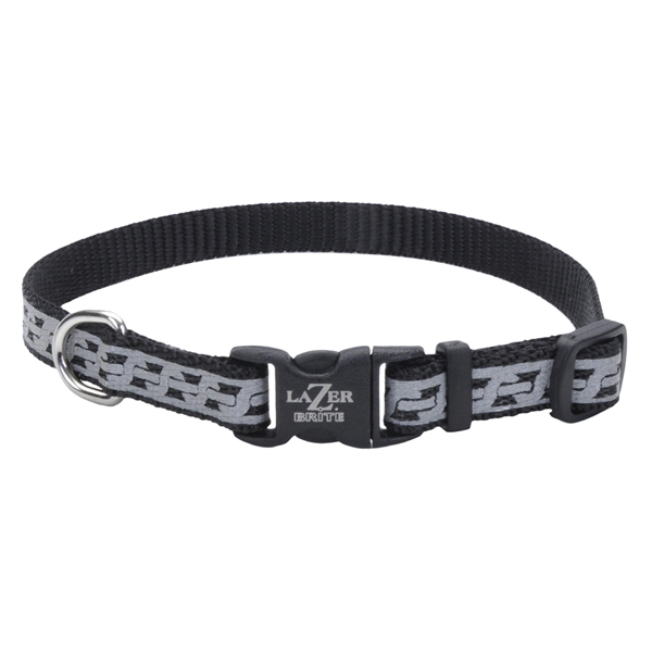 Coastal Lazer Brite Reflective Collar КОСТАЛ ЛАЗЕР БРАЙТ світловідбивний нашийник для собак, 1х20-30см , Чорна ланка см., 1 см х 20 - 30 см см фото 1