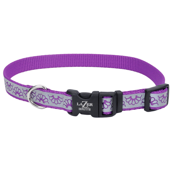 Coastal Lazer Brite Reflective Collar КОСТАЛ ЛАЗЕР БРАЙТ світловідбивний нашийник для собак, 1.6х30-46см , Фіолетова ромашка см., 1,6 см х 30 - 46 см см фото 1
