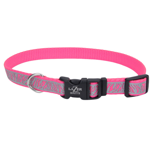 Coastal Lazer Brite Reflective Collar КОСТАЛ ЛАЗЕР БРАЙТ світловідбивний нашийник для собак, 1.6х30-46см , Рожева зебра см., 1,6 см х 30 - 46 см см фото 1