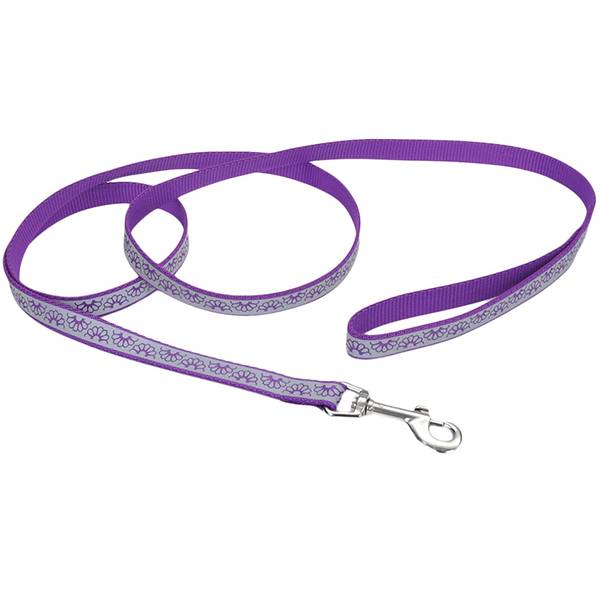 Coastal Lazer Brite Reflective Leash КОСТАЛ ЛАЗЕР БРАЙТ світловідбивний повідець для собак, 1.6смХ1.2м , Фіолетова ромашка см., 1,6 см х 1,2 м см фото 1