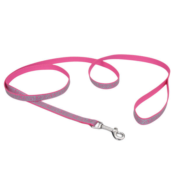 Coastal Lazer Brite Reflective Leash КОСТАЛ ЛАЗЕР БРАЙТ світловідбивний повідець для собак, 1.6смХ1.2м , Рожева зебра см., 1,6 см х 1,2 м см фото 1