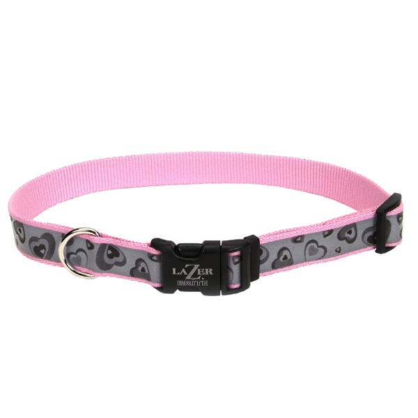 Coastal Lazer Brite Reflective Collar КОСТАЛ ЛАЗЕР БРАЙТ світловідбивний нашийник для собак, 1.6х30-46см , Серця рожевий см., 1,6 см х 30 - 46 см см фото 1