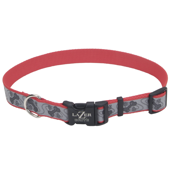 Coastal Lazer Brite Reflective Collar КОСТАЛ ЛАЗЕР БРАЙТ світловідбивний нашийник для собак, 1.6х30-46см , Червоний з кісточками см., 1,6 см х 30 - 46 см см фото 1