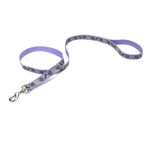 Coastal Lazer Brite Reflective Leash КОСТАЛ ЛАЗЕР БРАЙТ світловідбивний повідець для собак, 1.6смХ1.2м , Лапа кістка фіолетовий см., 1,6 см х 1,2 м см фото 1
