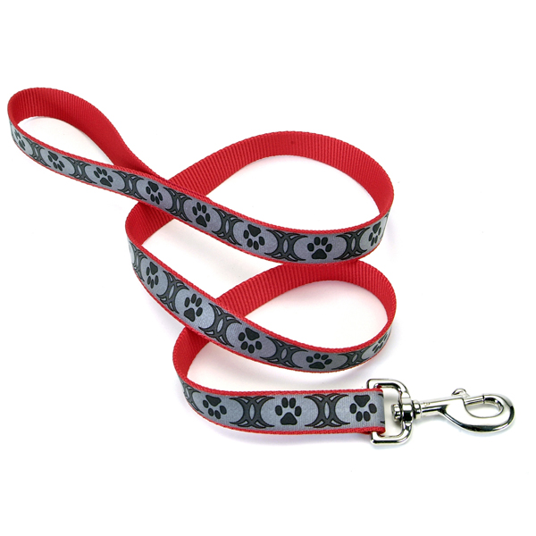 Coastal Lazer Brite Reflective Leash КОСТАЛ ЛАЗЕР БРАЙТ світловідбивний повідець для собак, 2.5смХ1.8м , Червоний з лапками см фото 1