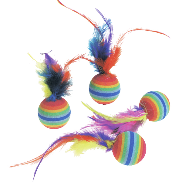 Flamingo Rainbow Ball ФЛАМІНГО РАЙДУЖНИЙ М’ЯЧ з пір’ям, іграшка для котів, 4шт. , 3 см, 4 од см фото 1
