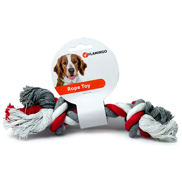 Flamingo Cotton Bone 2 Knots ФЛАМІНГО МОТУЗЯНА КІСТКА 2 вузли іграшка для собак , S см., 22 см х 2 см см фото 1