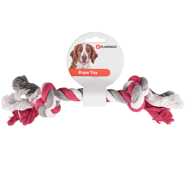 Flamingo Cotton Bone 2 Knots ФЛАМІНГО МОТУЗЯНА КІСТКА 2 вузли іграшка для собак , XXL см., 43 см х 4,5 см см фото 1
