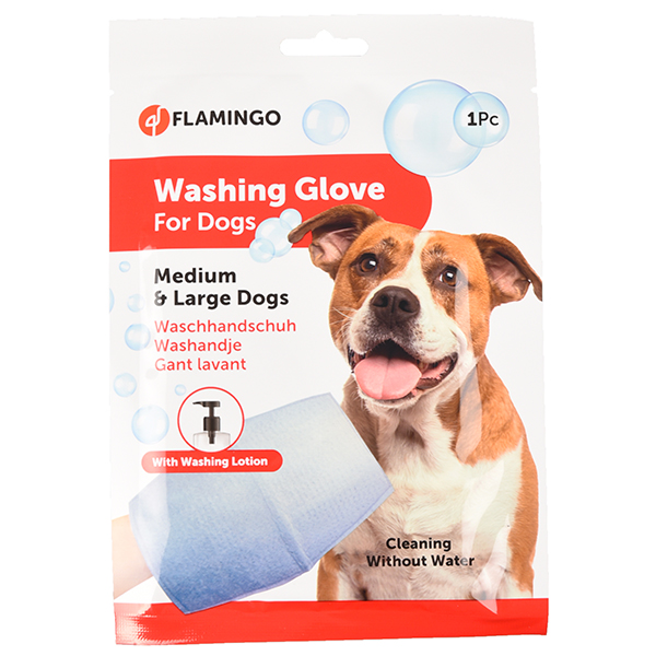 Flamingo Washing Glove Dog ФЛАМІНГО РУКАВИЦА-СЕРВЕТКА для миття без води собак , L см., 20 см х 15,2 см х 0,2 см см фото 1