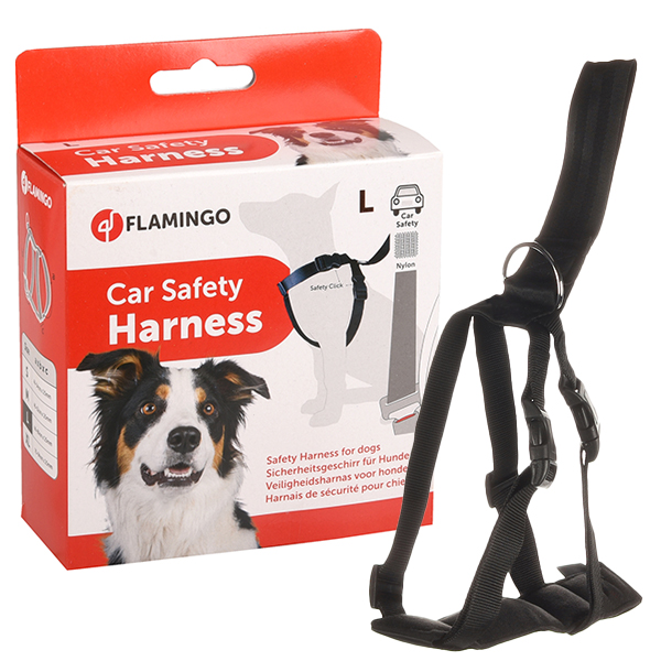 Flamingo Car Safety Harness ФЛАМІНГО СЕФТІ ХАРНЕСС шлея в автомобіль для собак , L см., ОШ 39 - 70 см х ОГ 53 - 86 см, ре мені 25 мм см., Чорний см фото 1