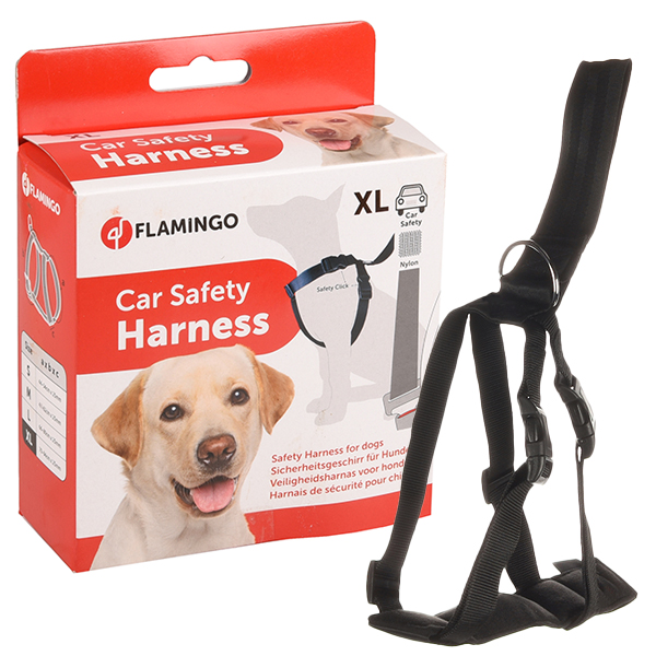 Flamingo Car Safety Harness ФЛАМІНГО СЕФТІ ХАРНЕСС шлея в автомобіль для собак , XL см., ОШ 44 - 74 см х ОГ 56 - 90 см, ремені 25 мм см., Чорний см фото 1
