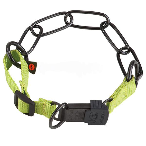Sprenger Adjustable Collar with Assembly Chain СПРЕНГЕР РЕГУЛЬОВАНИЙ НАШИЙНИК з нейлоном для собак, довга ланка, воронована нержавіюча сталь , 4 мм, 65 - 70 см см., Зелений - воронена сталь см фото 1