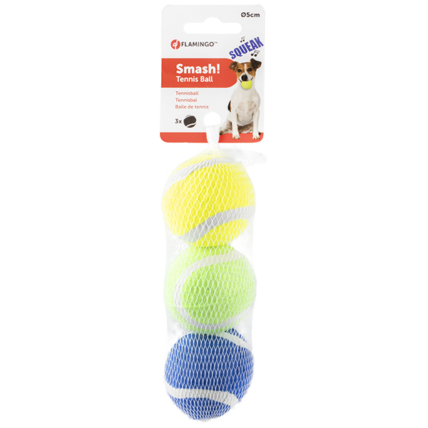 Flamingo Smash Tennis Ball ФЛАМІНГО СМЕШ тенісний м’яч 5см із пищалкою, іграшка для собак, набір 3шт. , В асортименті см фото 1