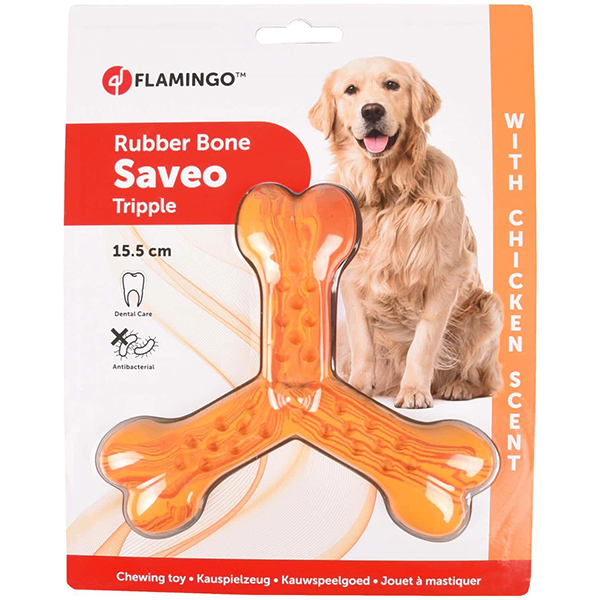 Flamingo Rubber Flexo Saveo Triple Bone Chicken ФЛАМІНГО САВЕО ПОТРІЙНА КІСТКА жувальна іграшка для собак, смак курки , 15,5 см х 14 см см фото 1