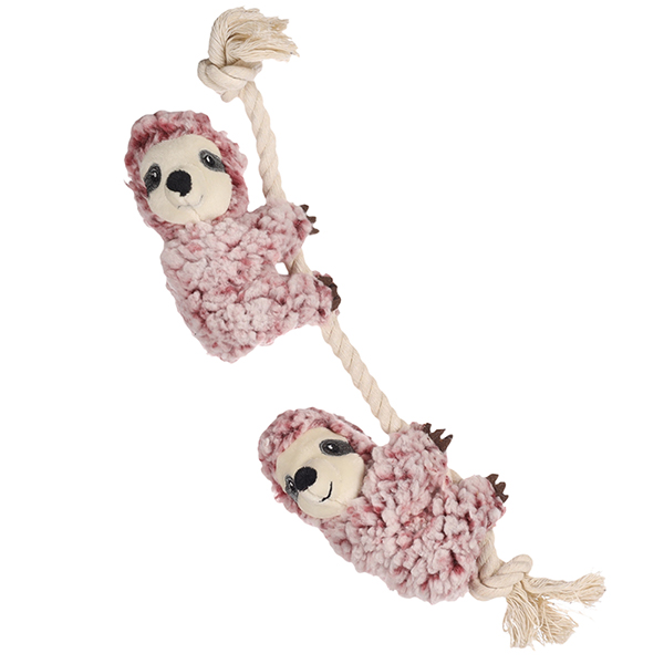 Flamingo Hangta Sloth with Rope ФЛАМІНГО ЛІНИВЕЦЬ З КАНАТОМ іграшка з пищалкою для собак , S см., Рожевий см фото 1