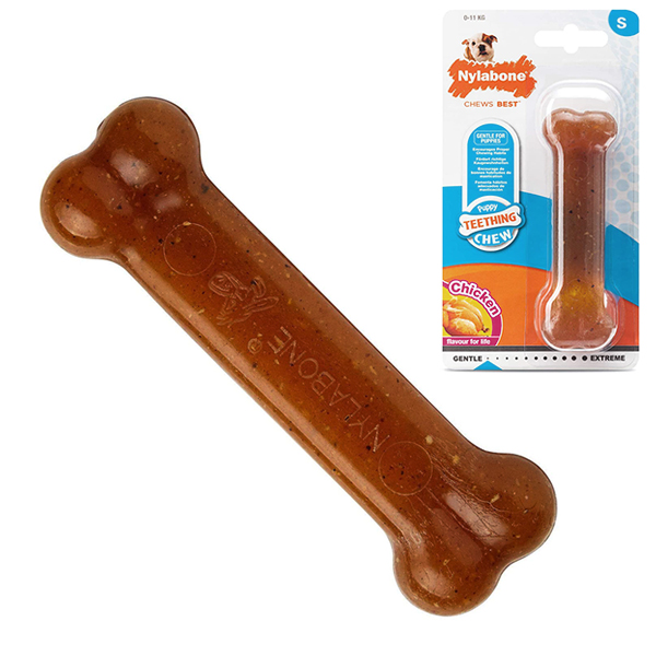 Nylabone Puppy Chew Bone НІЛАБОН БОУН кістка жувальна іграшка для цуценят, смак курки , S см., Курка см., 11,4 см х 3,2 см х 1,9 см, до см фото 1