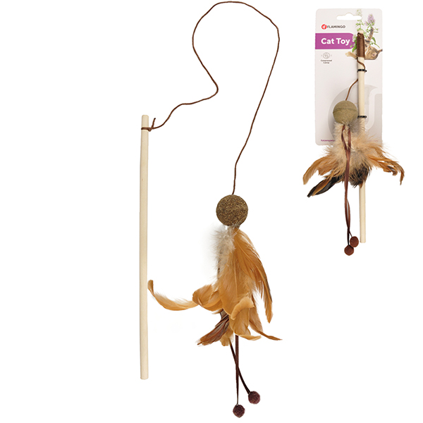 Flamingo Penken Dangler with Catnip Ball ФЛАМІНГО М’ЯЧ ІЗ ПІР’ЯМ вудка дражнилка з котячою м’ятою іграшка для котів , 27 см см., Коричневий см фото 1