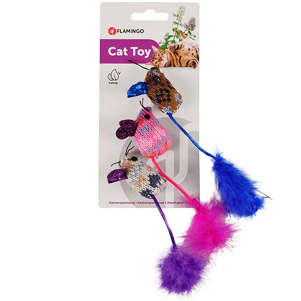 Flamingo Mohaire Mouse Glamour ФЛАМІНГО ВОВНЯНА МИША ГЛАМУР іграшка з котячою м’ятою для котів , 2,5 см х 4 см х 18,5 см см фото 1