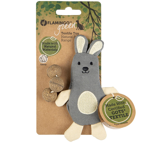 Flamingo Natural Fun Rabbit ФЛАМІНГО КРОЛИК екологична іграшка з котячою м’ятою для котів , 9,5 см х 1 см х 14 см см фото 1
