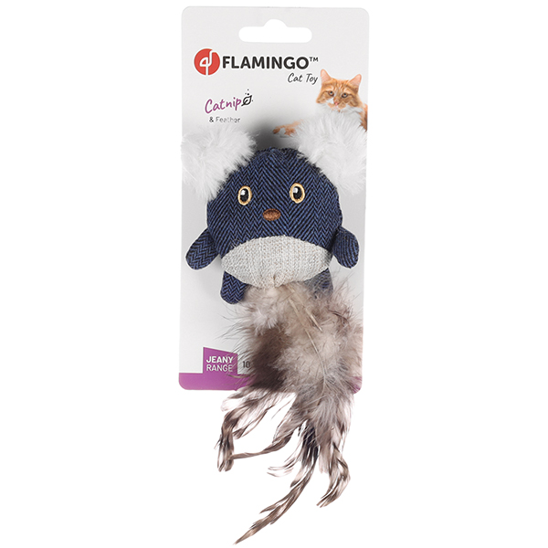 Flamingo Jeany Mouse ФЛАМІНГО ДЖИНІ МИША м’яка іграшка з пір’ям і котячою м’ятою для котів , Cиній см фото 1