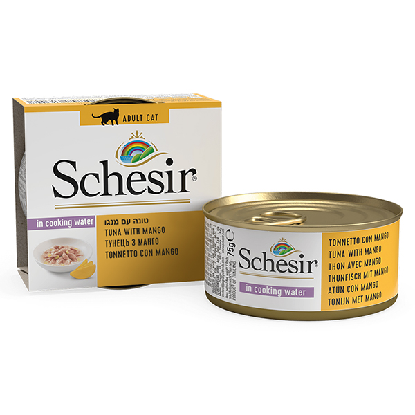 Schesir Tuna with Mango ШЕЗІР ТУНЕЦЬ З МАНГО в бульйоні натуральні консерви для котів, вологий корм, банка фото 1