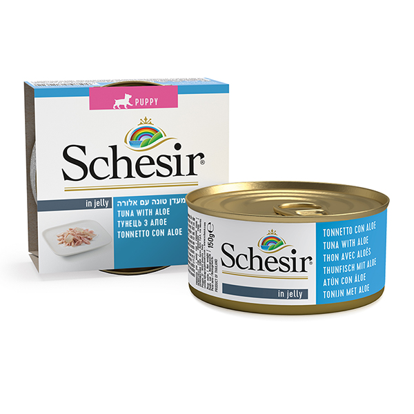 Schesir Tuna Aloe Puppy ШЕЗІР ТУНЕЦЬ З АЛОЕ в желе натуральні консерви для цуценят, вологий корм, банка фото 1
