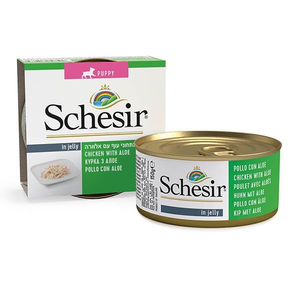 Schesir Chicken Aloe Puppy ШЕЗІР КУРКА З АЛОЕ в желе натуральні консерви для цуценят, вологий корм, банка фото 1
